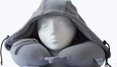 A large stuffed animal toy with a gray hoodie on top of a white background.