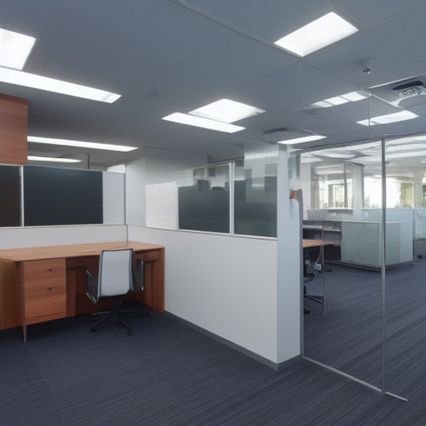 A large office with several monitors and chairs is clean and ready for work.